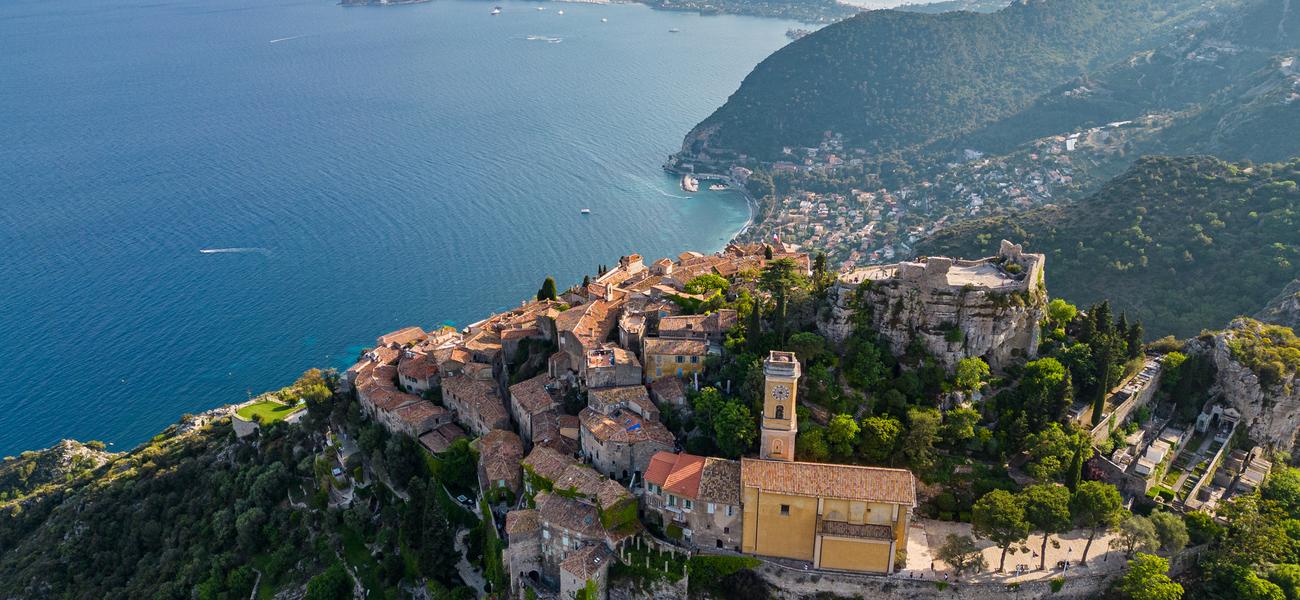 Aerial view of Eze, a beautiful village in the south of France