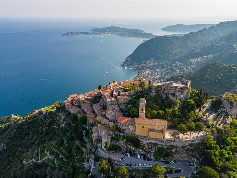 Aerial view of Eze, a beautiful village in the south of France