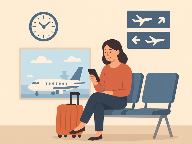 Illustration of a woman sitting in a lounge