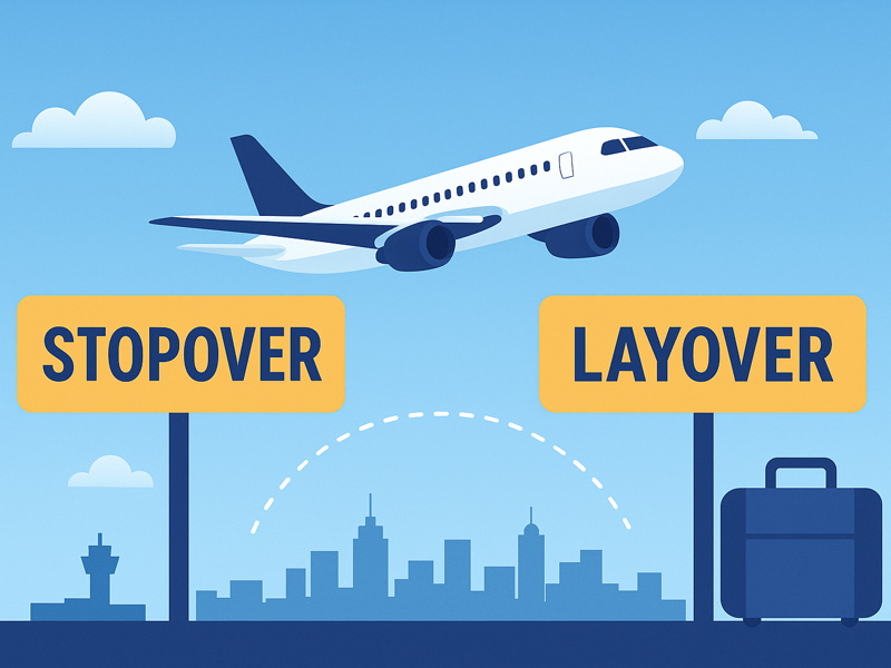 Graphic with stopover and layover signs below a plane