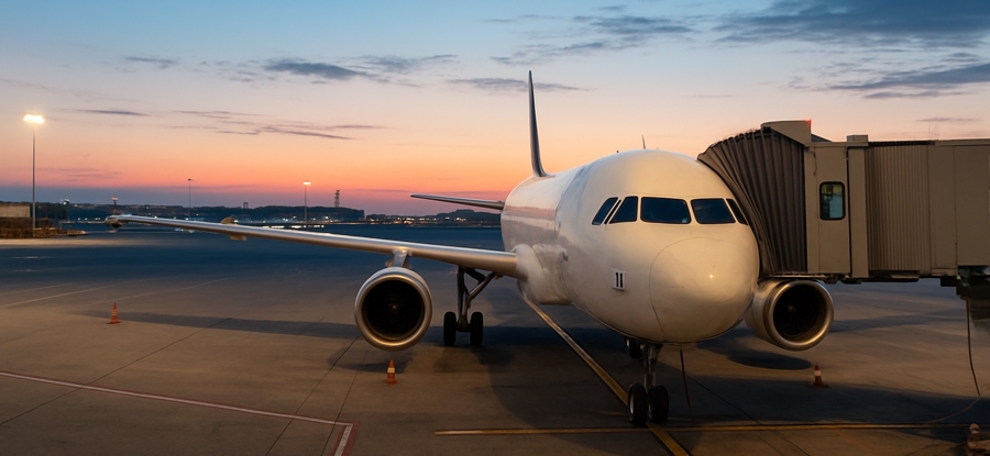 Plane at the airport in the morning