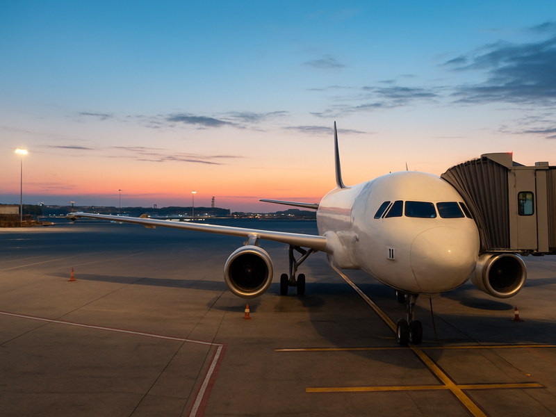 Plane at the airport in the morning